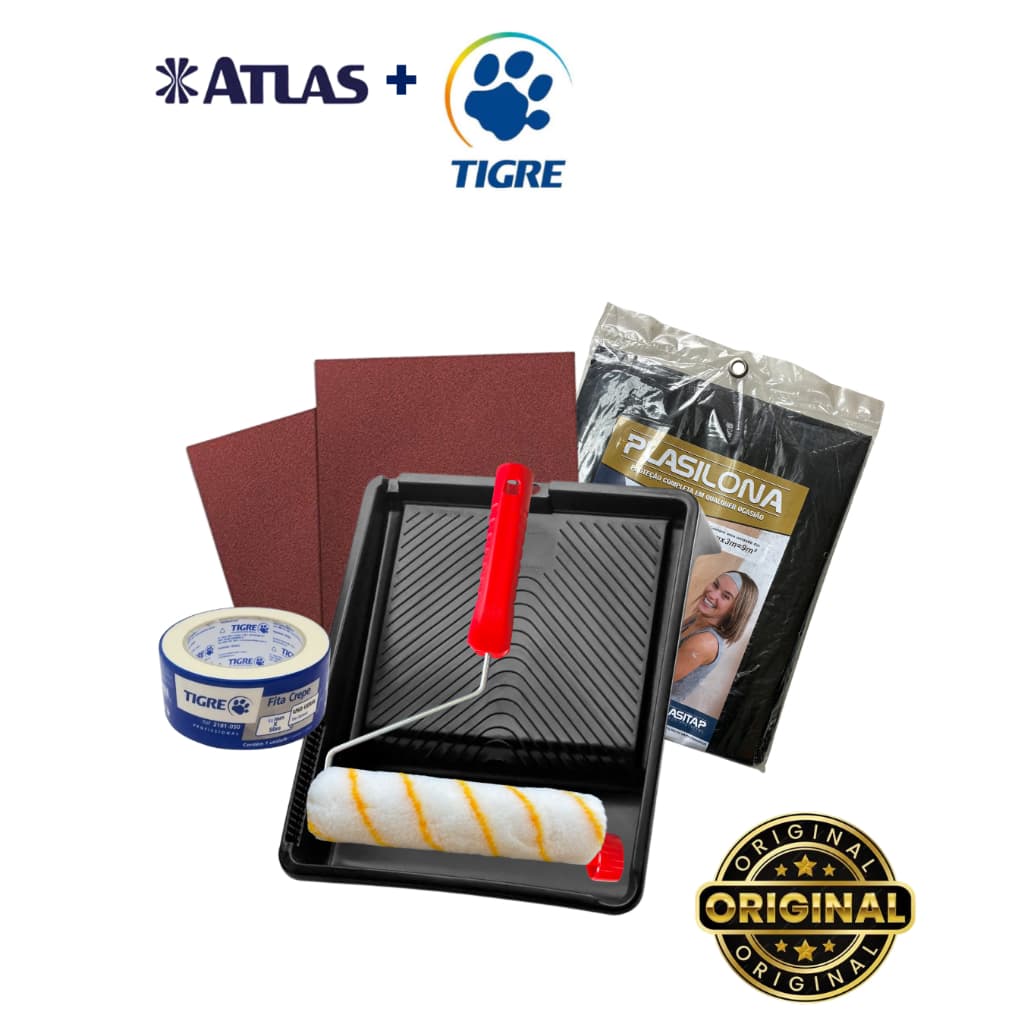 Kit Pintura Completo Profissional com Rolo, Garfo, Bandeja, Fita, Lona e Lixas - Pinte Fácil!