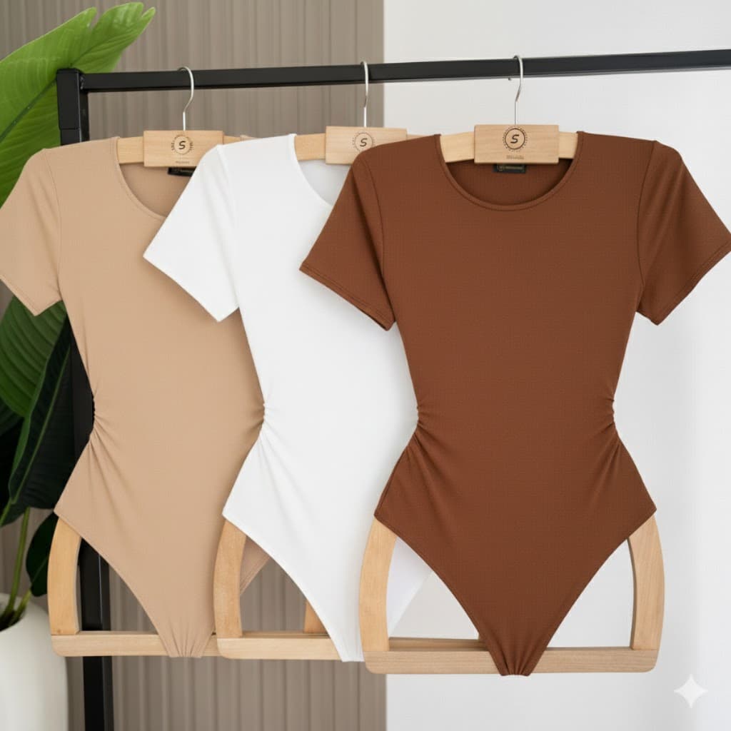 Kit 3 Body Feminino Manga Curta Suplex Premium Duplo Gola Careca