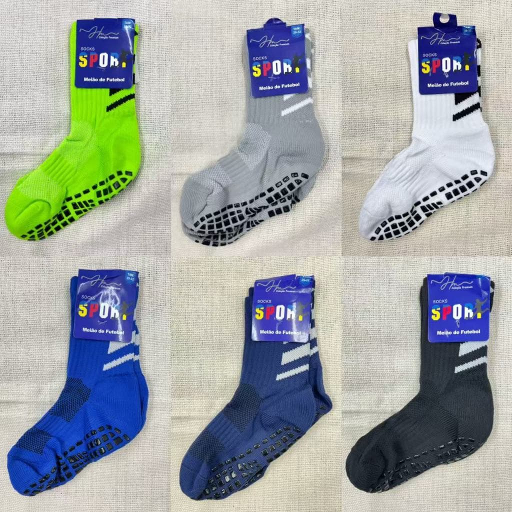 Kit 2 Pares Meia de Futebol Esportiva Infantil Juvenil Antiderrapante Qualidade Premium Tamanho 25-36