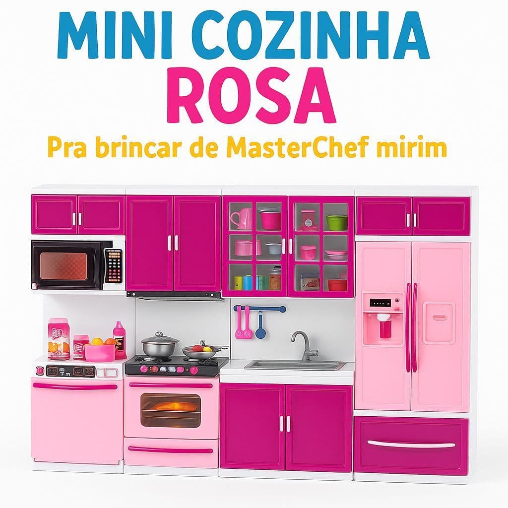 Mini Kit Cozinha Infantil Completa com acessórios Rosa Diversão e Criatividade