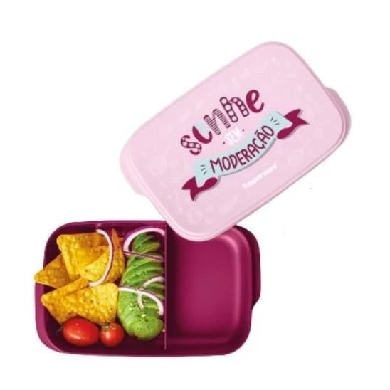 Tupperware Basic Line Slim 590ml Com Divisórias Rosa