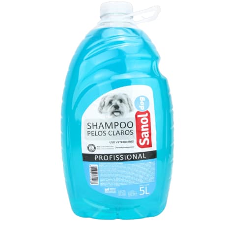 Shampoo Profissional Para Cães e Gatos Pelos Claros 5L Sanol Dog - Uso Pet Shop e Doméstico