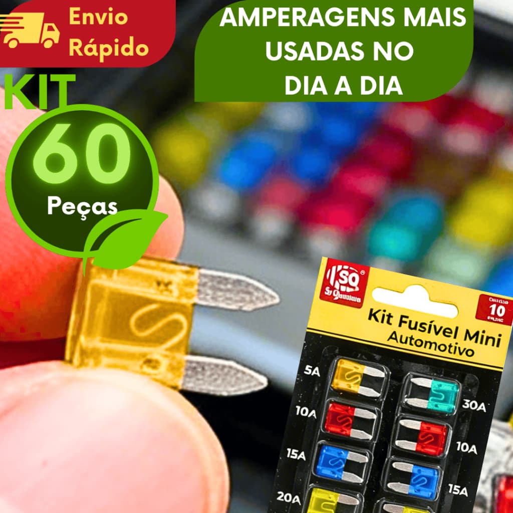 KIT Fusivel Automotivo 5A 10A 15A 20A 25A 30A (10/20/30/40/50/60 Peças) Proteção Veicular KIT Fusível Mini Para Carros