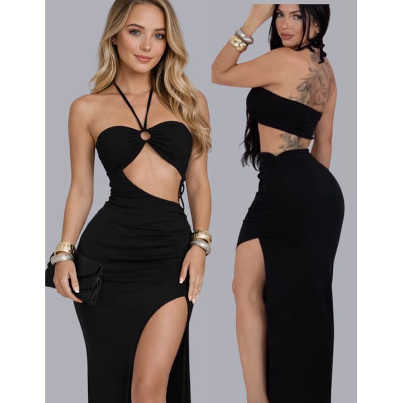 Vestido feminino com fenda elegante verão tecido Anarruga