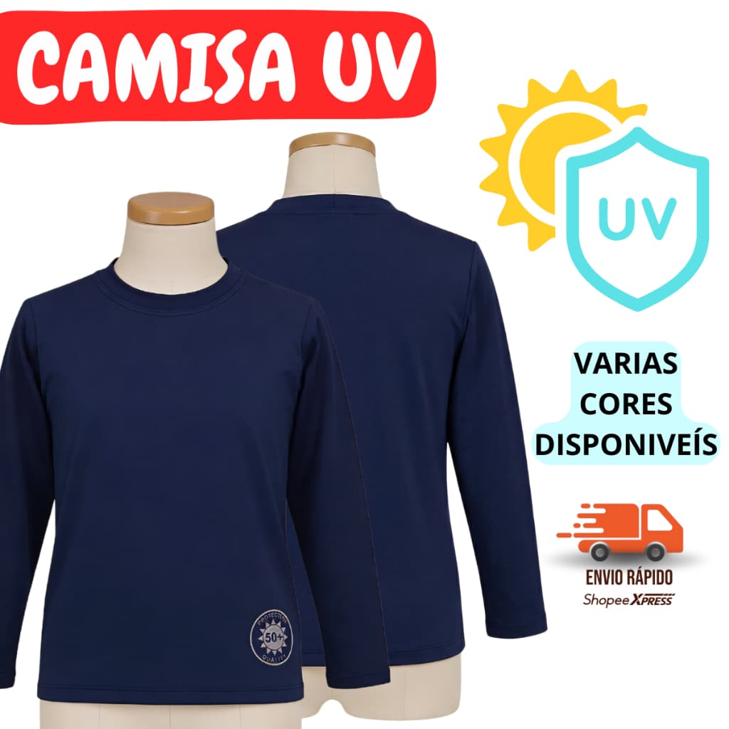 Camisa UV infantil / juvenil praia / piscina proteção UV 50+ 1 ao 16 anos