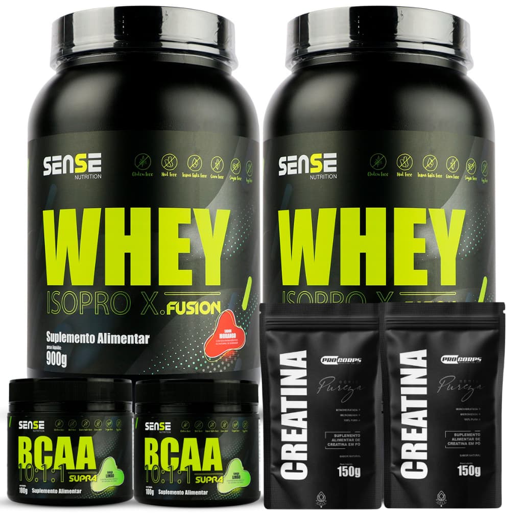 2 Whey Protein 900g + 2 BCAA 100g + 2 Creatina Pura 150g - Sense