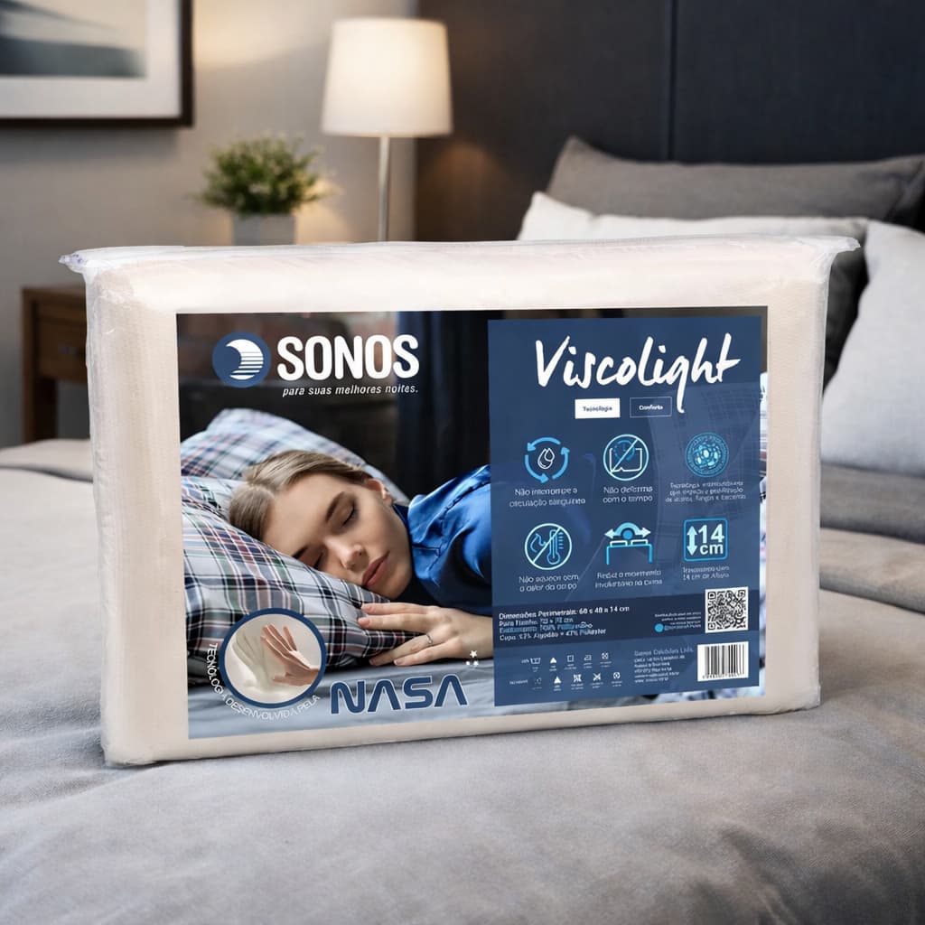 Travesseiro Sonos Visco Light NASA 14cm Branco 50 X 70 – Tecnologia Premium