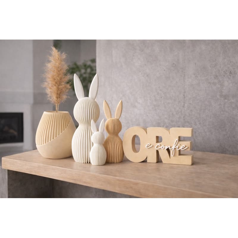 Kit Decorativo ORE e CONFIE com Família de Coelhos + Vaso Espiral Design Minimalista Elegante