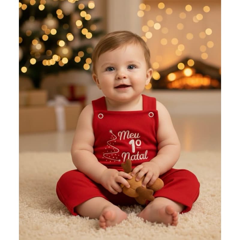 Macacão bebê menina menino jardineira bordada meu primeiro Natal