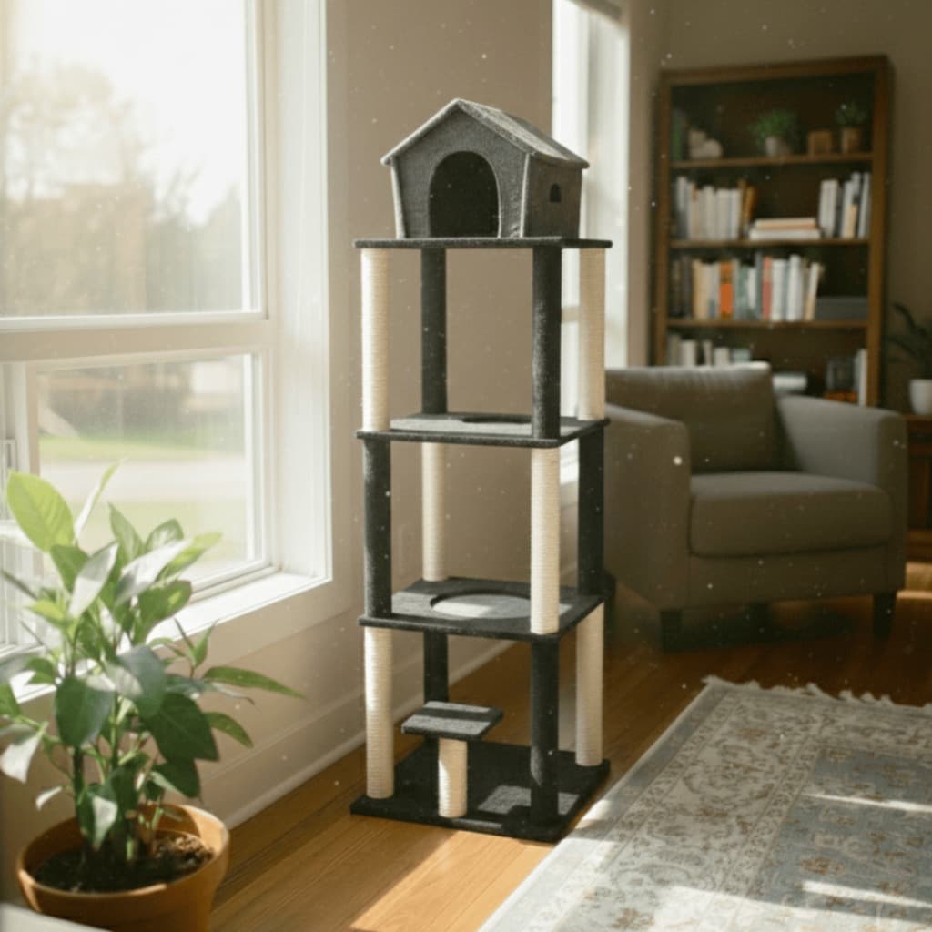 Arranhador Gato Casa quatro Andares com Brinquedo Arranhador  Torre felinos, pet,conforto estilo,playgoud