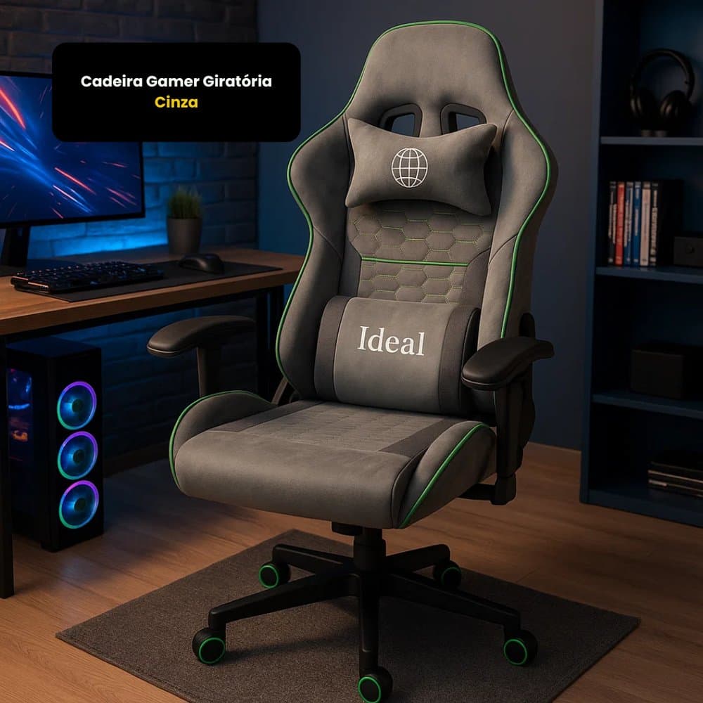 Cadeira Gamer Ajustavel Giratoria Ergonômica Confortavel Moderna Cinza