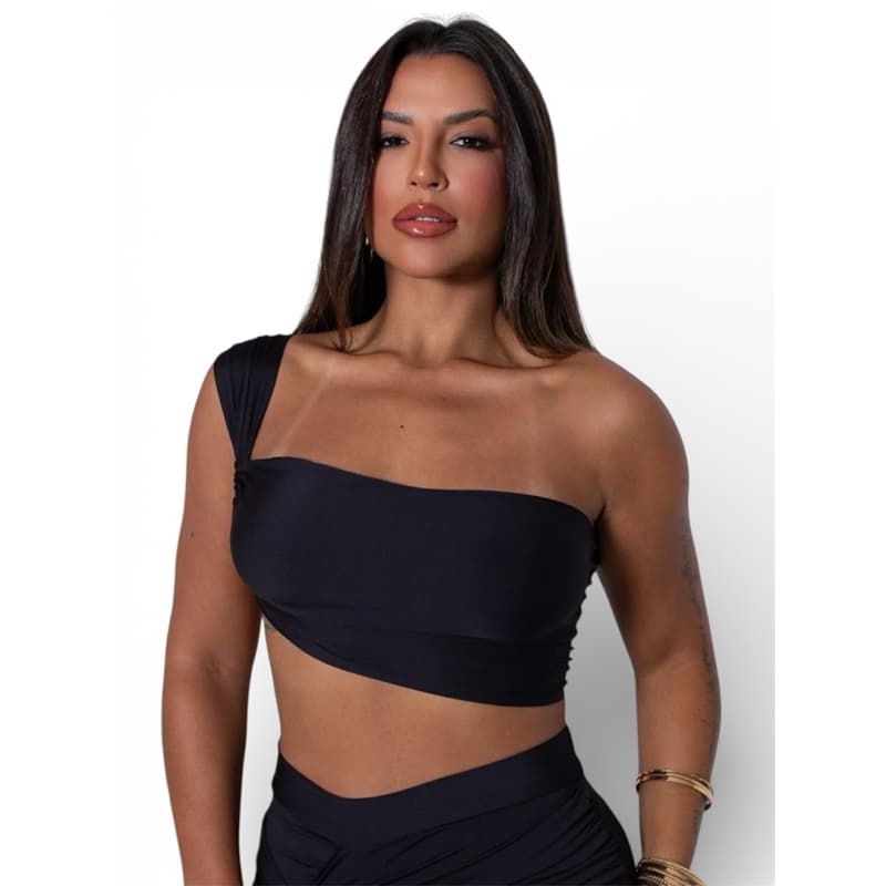Cropped Top um ombro só tendência moda blogueira blusa croped Lis
