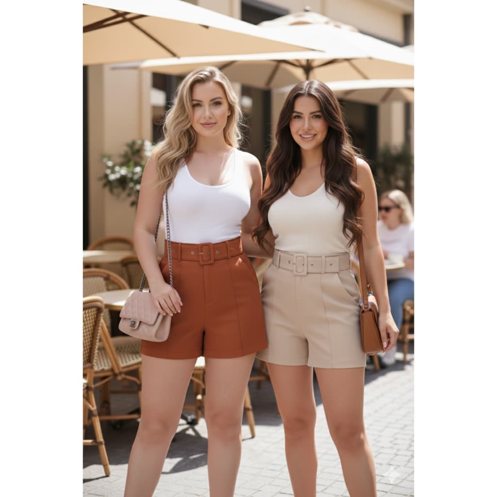 Kit 2 Short Alfaiataria Feminino Cintura Alta Com Cinto e Bolso Lançamento Verão Social Elegante