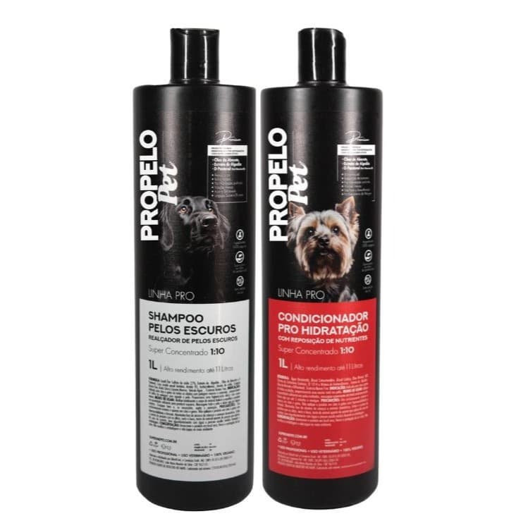 KIT Shampoo Pet Pelos Escuro Preto + Condicionador Pet 1L