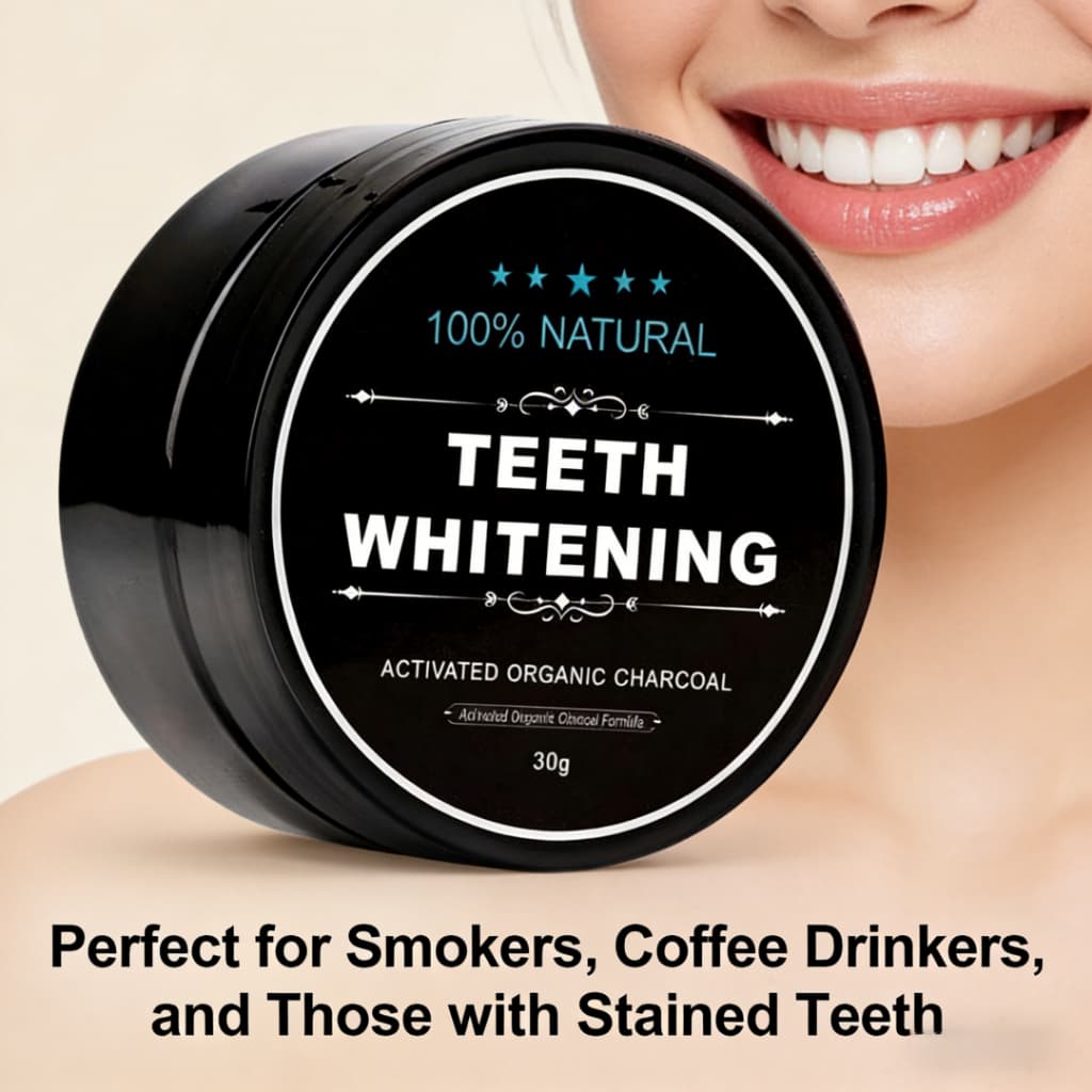 Teeth Whitening Powder 30g – 100% Natural Activated Charcoal Formula, Perfect for Smokers, Coffee Drinkers, and Stained