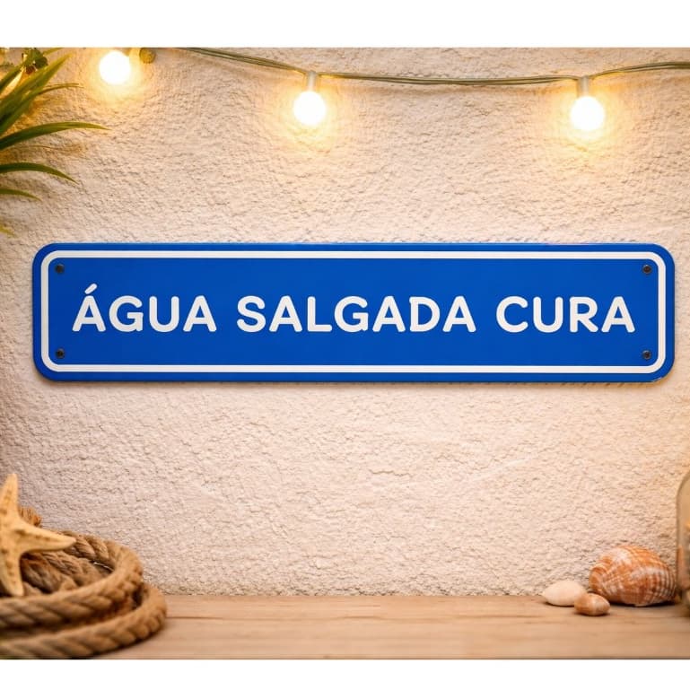 Placa decorativa ÁGUA 20x5cm Plaquinha PLA com frases divertidas Escrita em Relevo MAR CARIOCA PRAIA