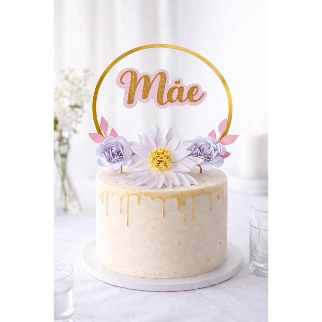 Topo/Topperpersonalizado circular com flores Dia das Mães