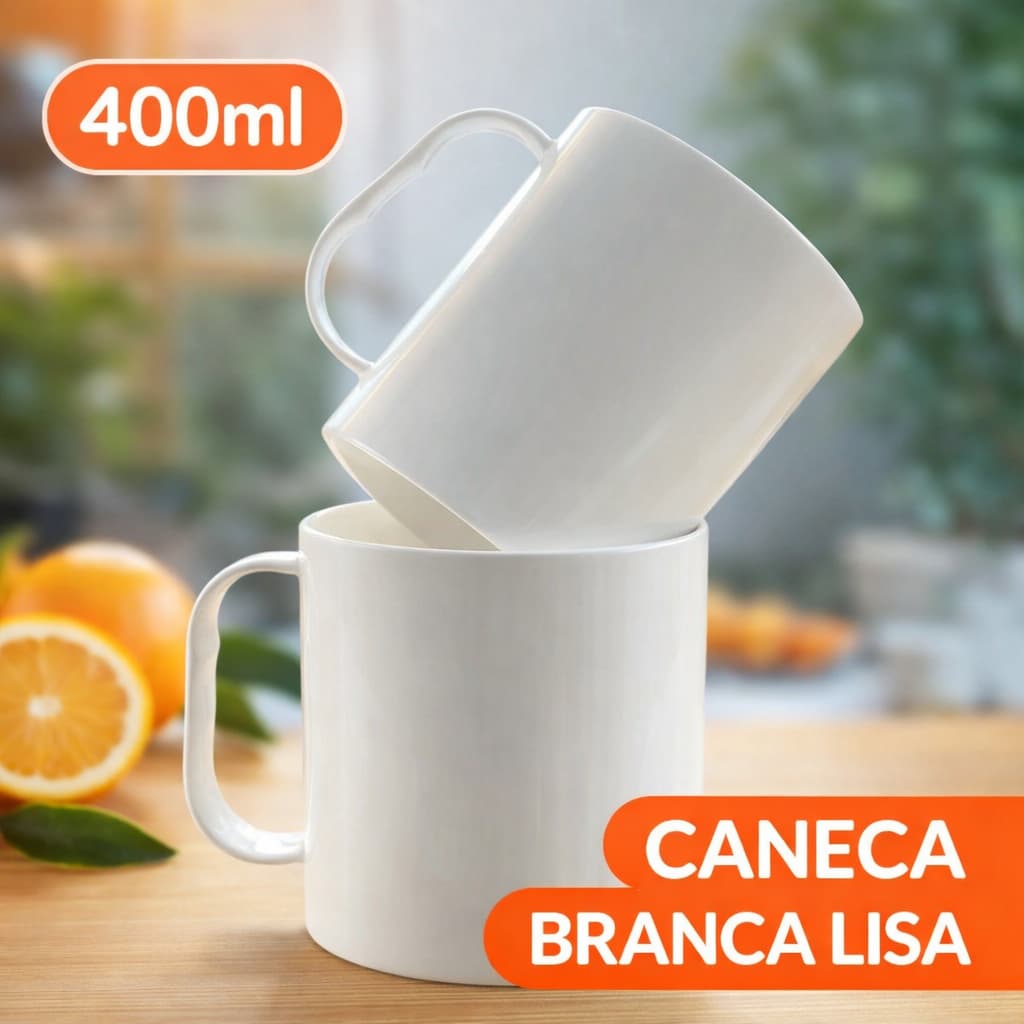 Kit De Caneca Branca Lisa 400ml Plástico - Resistente decoração silk Personalização adesivo transfer