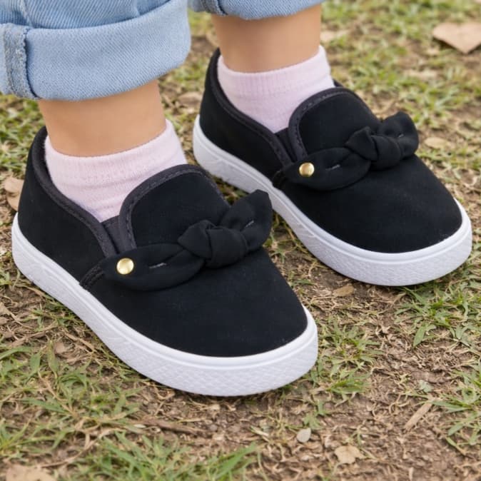 Tênis Infantil Menina Slip On De Laço Sapatilha Confortável Macia Princesa Baby Juvenil