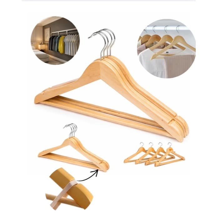 Kit 9 Cabides Madeira Rustico Verniz Organizador Closet Roupa Gancho Antideslizante