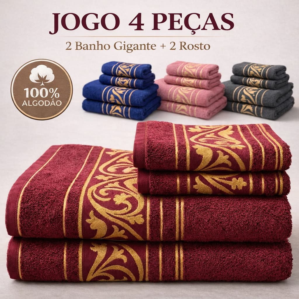 Kit 4 Peças Toalhas 2 Banho + 2 Rosto De Algodão Toalha Banho Gigante Banhão 150x75 Conforto Macia Alta Absorção Atacado
