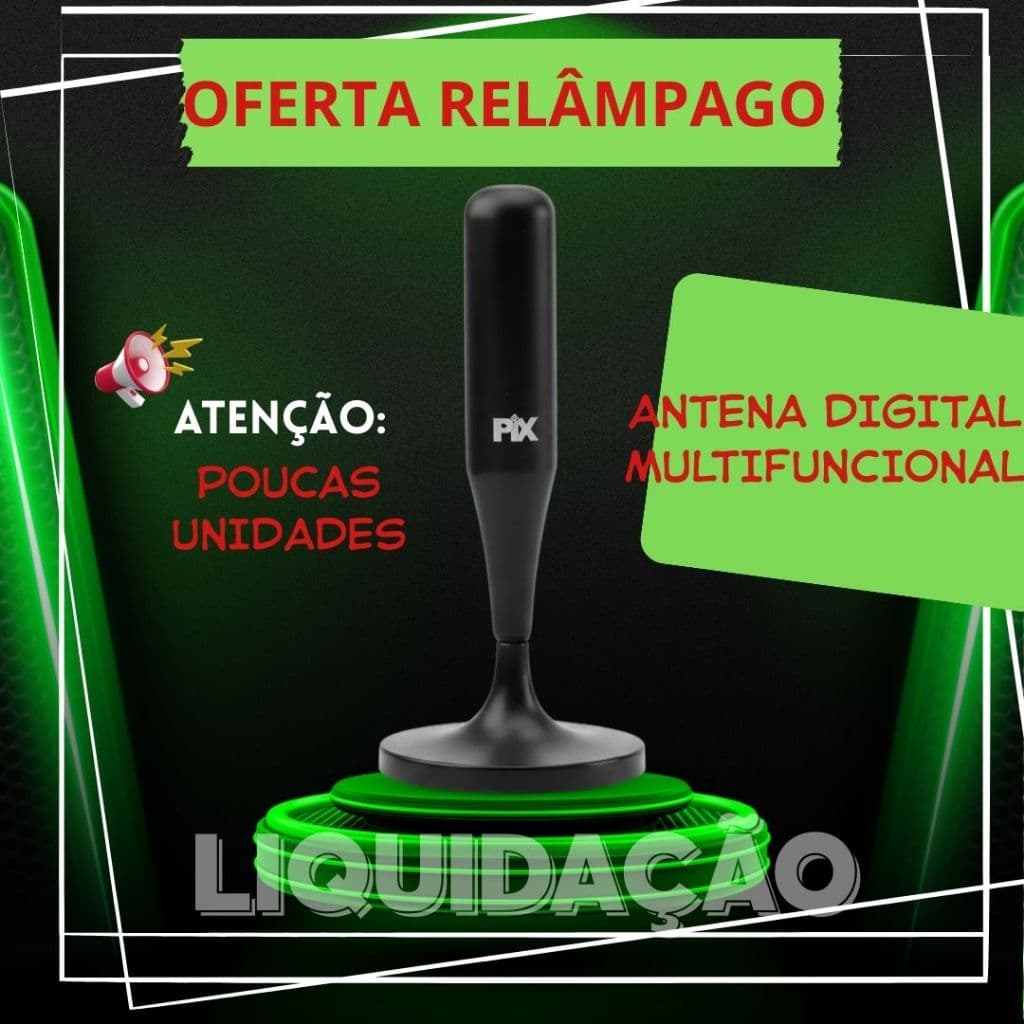 Antena Digital HDTV Interna e Externa Para TV 4K - Sinal Digital Smart e Antiga - Cabo 1,8M Base Magnética Potente