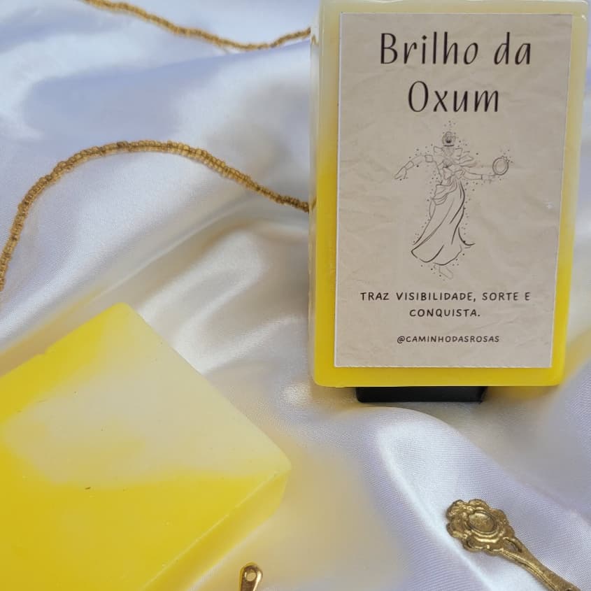 SABONETE ARTESANAL ENERGÉTICO BRILHO DE OXUM FAVA DE ABERÊ ATRAÇÃO