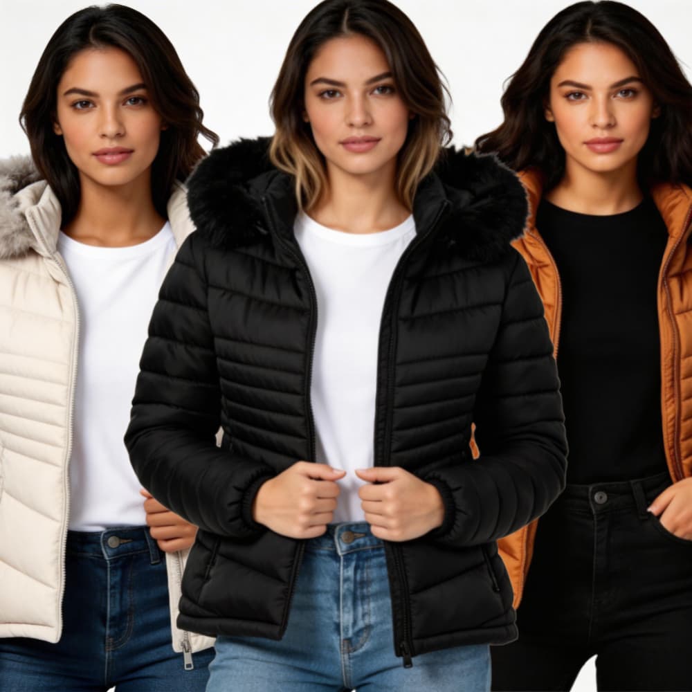 Jaqueta Feminina Nylon Forrada Capuz Inverno Quentinha Impermeável Bobojaco Puffer Metalassê