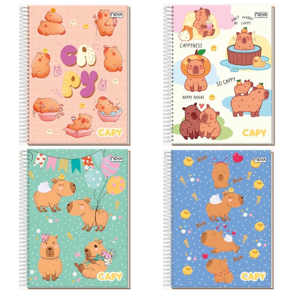 Caderno Capa Dura Universitário Capivara 1 e 10 Matérias Espiral Capy ou Kit Completo Caderno