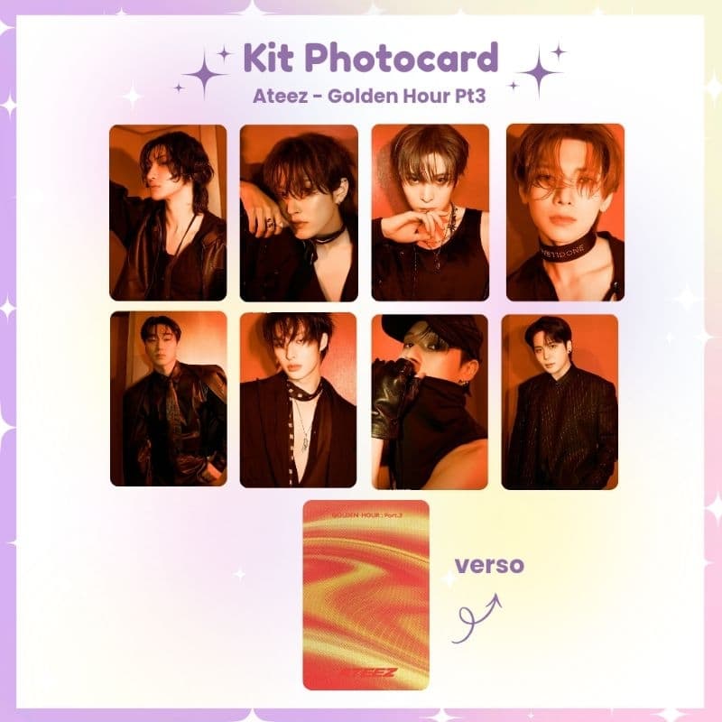 Kit 8 Photocards Ateez Golden Hour (Pt 3) - Photocard Fanmade fotos prontas (LEIA A DESCRIÇÃO)