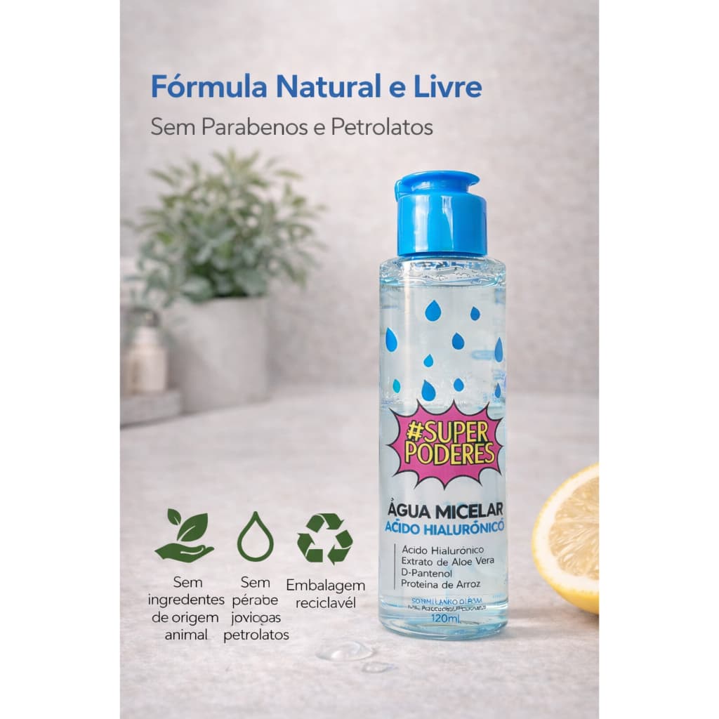 Agua Micelar com Ácido Hialurônico – Limpa, Hidrata e Remove Maquiagem