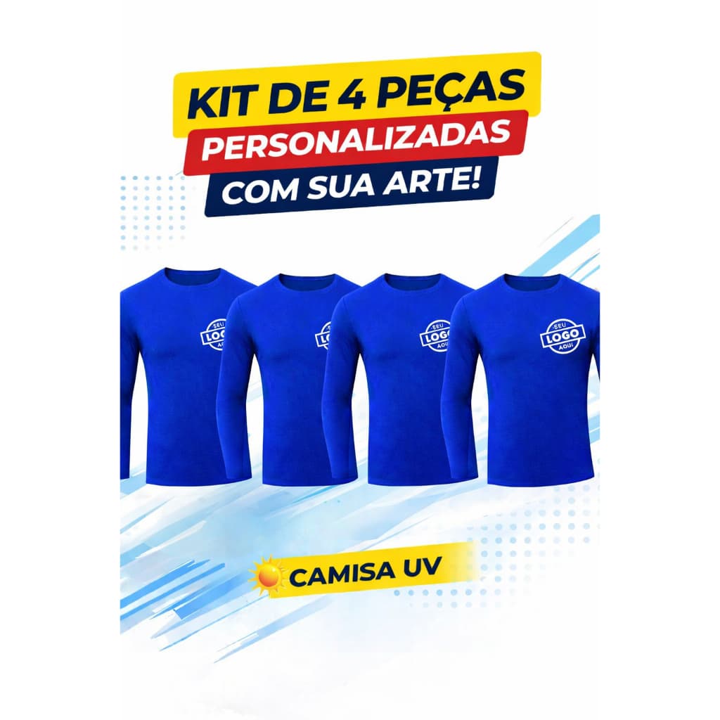 Kit 4 Camisas Uv +50 Manga Longa Personalizada Logo Frente DTF Uniforme Empresa Fardamento