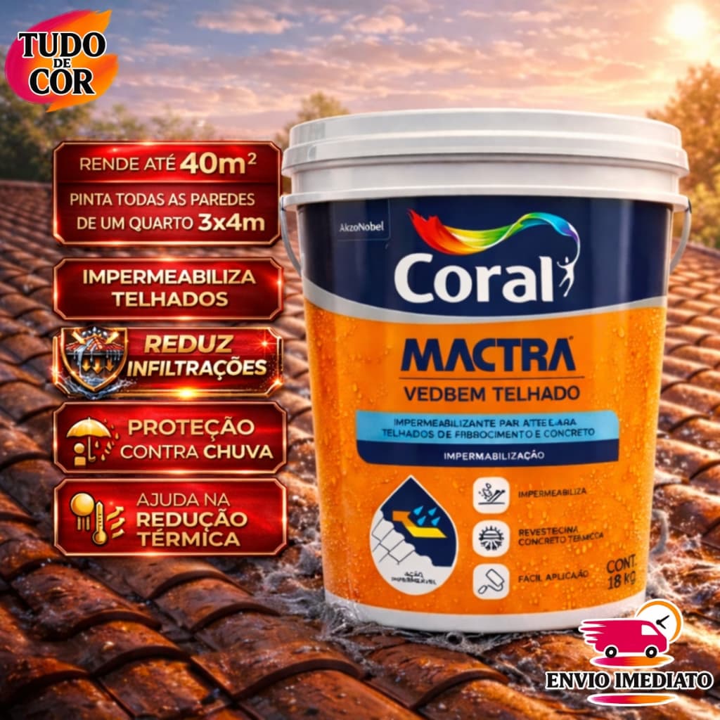 Tinta Borracha Liquida Impermeabilizante Emborrachada Coral 18kg / ST 15kg Veda Telha
