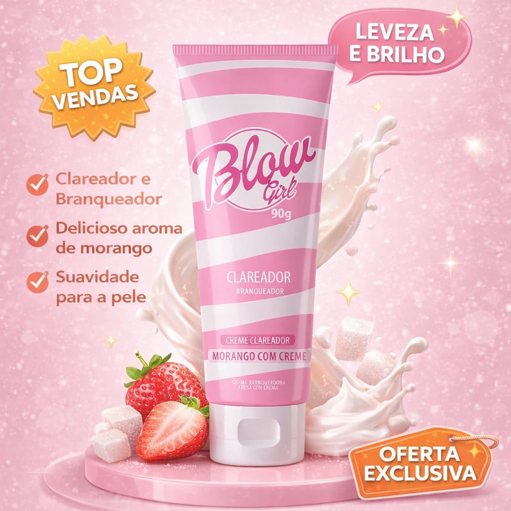 Creme Clareador Blow Girl 90g  Manchas Visíveis na Pele Morango Creme Hotflowers Original Reparação Anti Olheiras