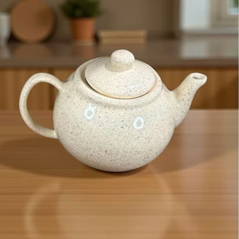 Bule De Café Ou Chá Em Cerâmica Decorado Branco Pintado A Mão 600ml