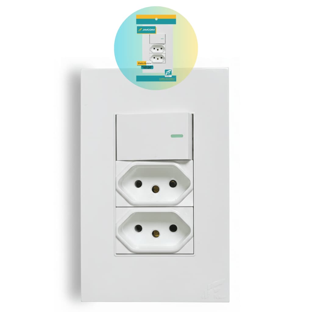 Tomada Dupla 10A com Interruptor Simples Padrão 4x2 Bivolt INMETRO ABS JWCOM Branca
