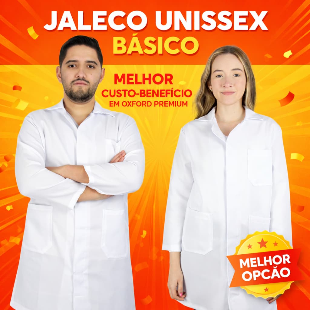 Jaleco Manga Longa Unissex Branco Para Enfermagem Laboratório Estágio