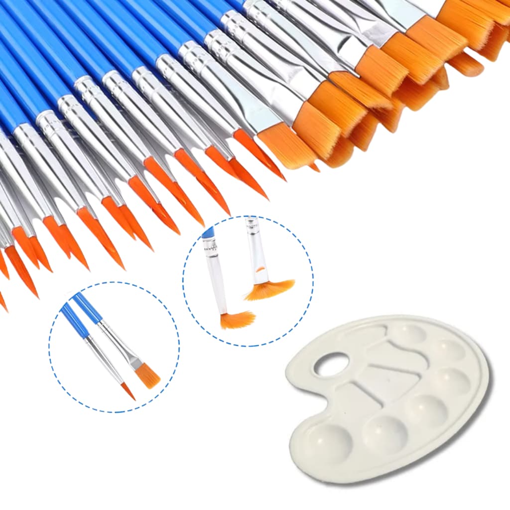 Kit de Pincéis com 24 Unidades para Artesanato e Pintura + Paleta de Mistura