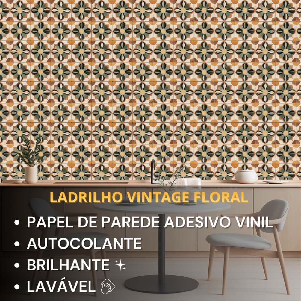 Papel de Parede Para Cozinha Ladrilhos Vintage Marroquinos Adesivo Lavável Para Banheiro Sala