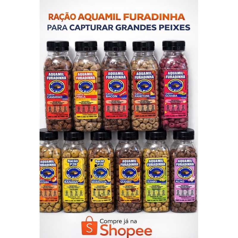 Ração  Aquamil furadinha para pesca de grande  exemplares com tambaqui tambacu e entre outros