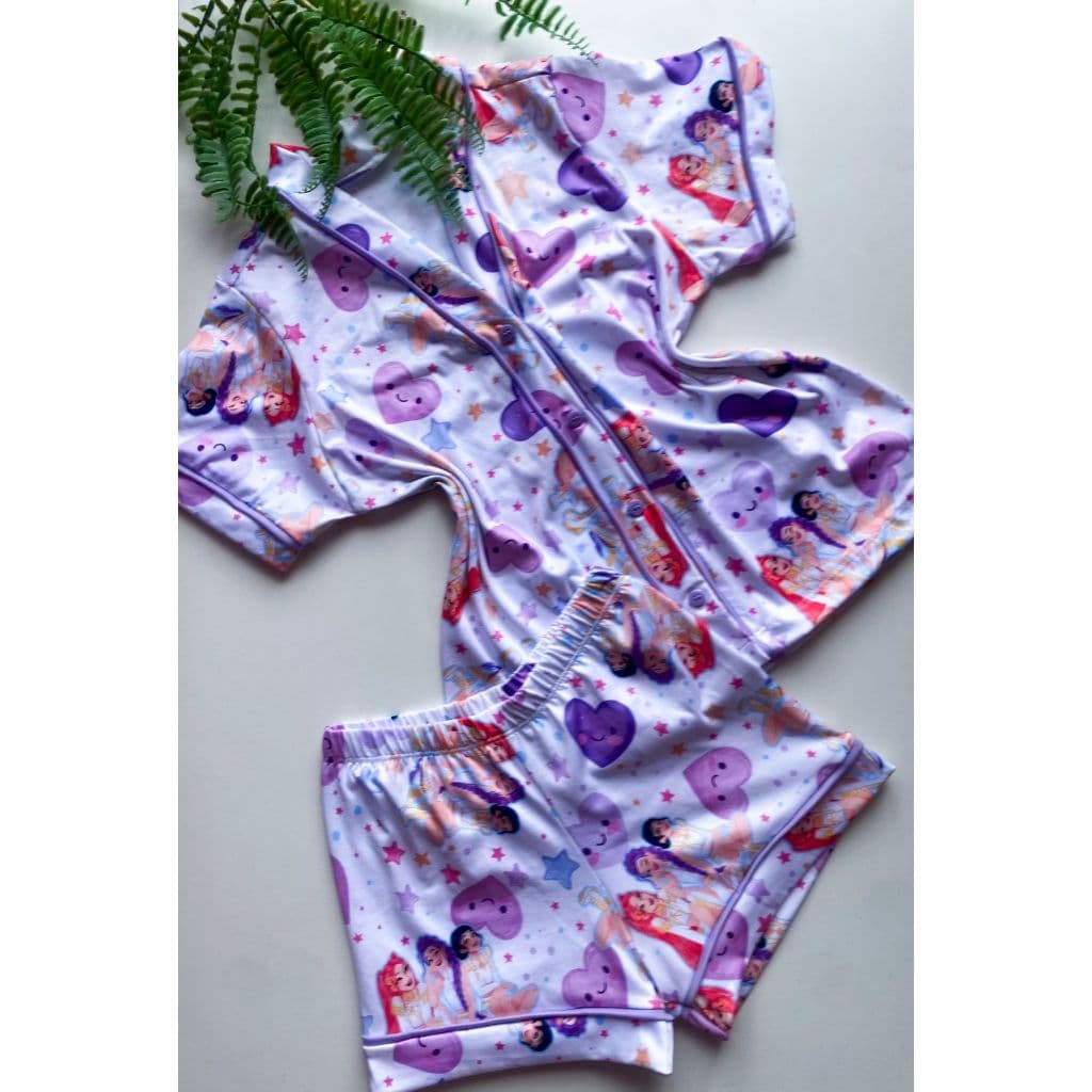 Pijama Americano Infantil Feminino - Guerreiras do K-Pop Rosa Coração