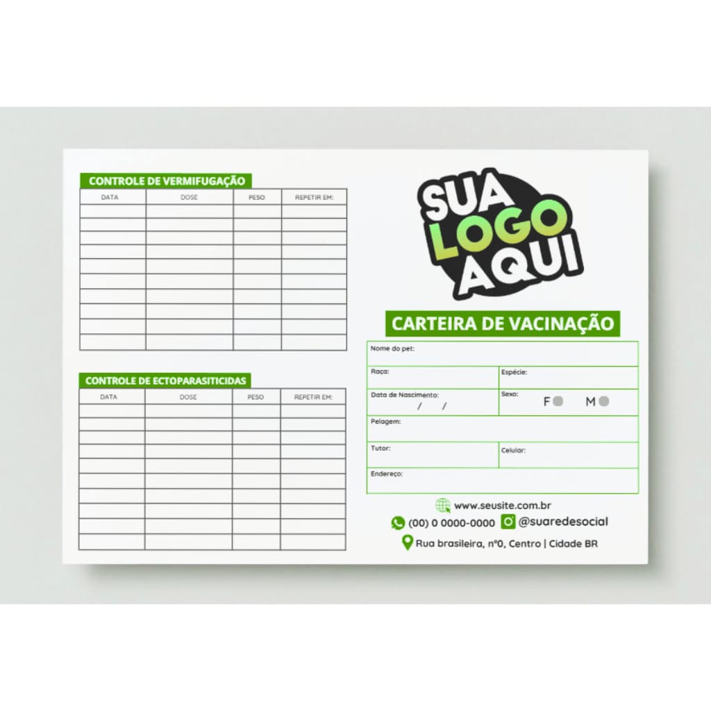 Carteiras de Vacinação Pet Personalizadas 16 Páginas | Para Clínica Veterinária e Pet Shop, 30, 60 e 120 unidades