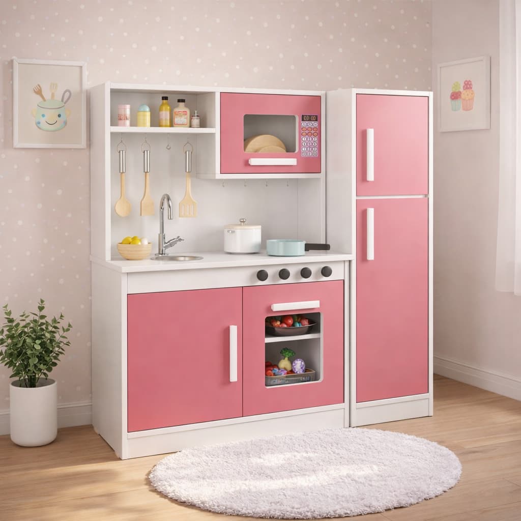 Cozinha Infantil Rosa Completa 2 em 1 com Forno, Geladeira e Pia – Mini Chef Educativa