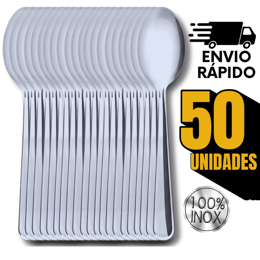 Conjunto 50 Colheres de Mesa Inox Sopa Sobremesa Refeições Geral Casa Cozinha Bares Talher Colher