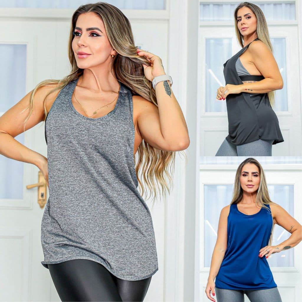 Regata Camiseta Feminina Academia Dry Fit Cavada Tapa Bumbum Alongada Fresquinha Moda Fitness Verão Pronta Entrega