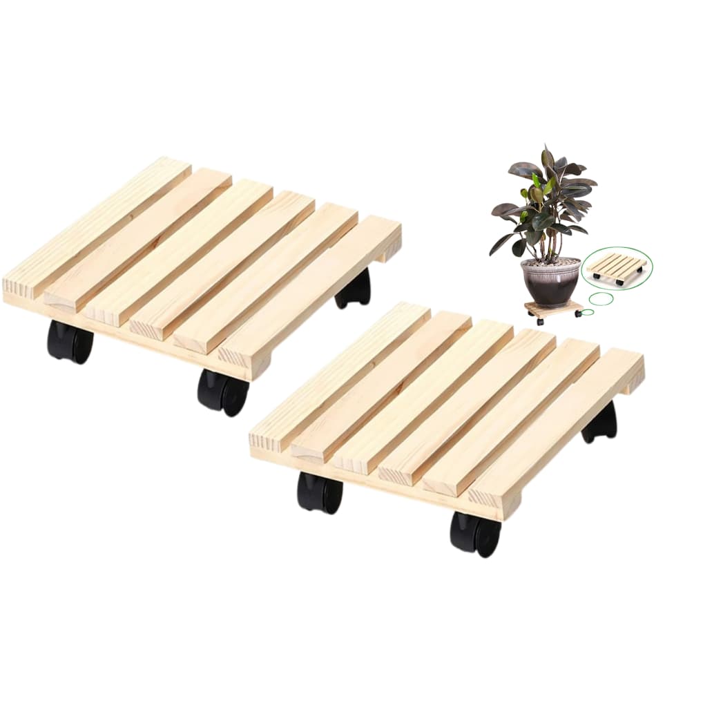 Conjunto de 2 Suportes de Madeira para Plantas de 20 cm com Rodízios , Resistentes