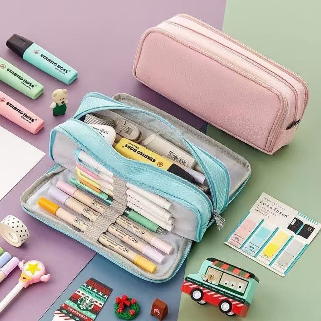 Estojo De Lápis De Tecido De Grande Capacidade Camada /Double Sided Pen Bag Pencil Case/Escolar -F2102