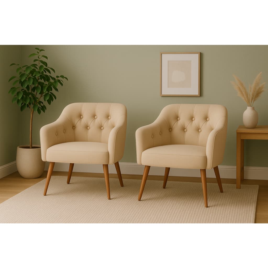 Kit 2 Poltronas Decorativas Capitonê Veludo Pés Madeira Sala Quarto Escritório Luxo