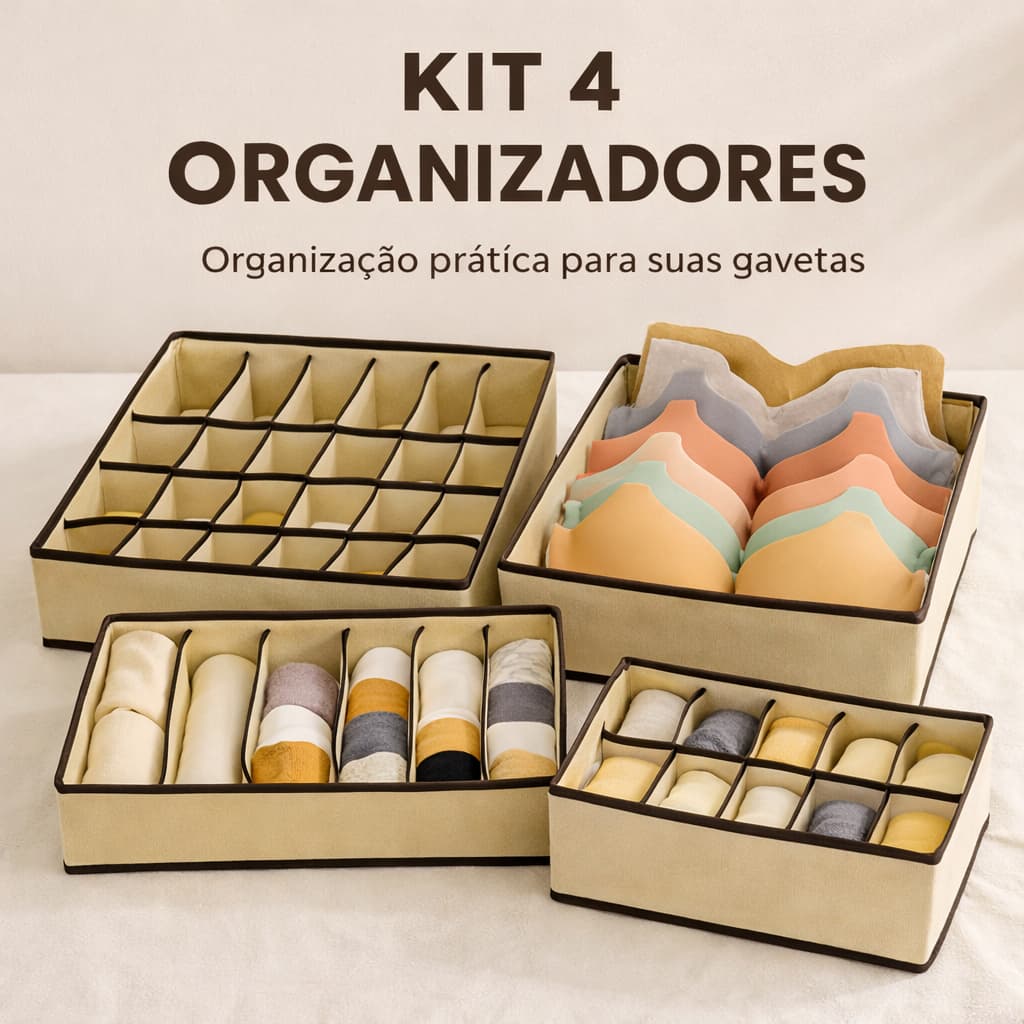 Kit Organizador Para Gavetas Dobrável Multiuso 4 Peças TNT Para Roupas Íntimas Mais Organização