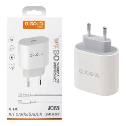Carregador Turbo Para Iphone 8 Plus X Xr 11 12 13 14 15 Pro Branco 6.1 30W